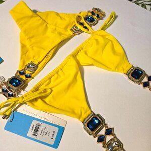 Beach bunny Jazmin yellow embellished bikini - Top M bottoms S, M